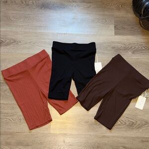 LA MIEL Ribbed Bike Shorts Trio — Black, Rust, Chocolate